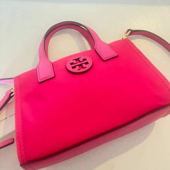 NWT TORY BURCH ELLA NYLON MINI TOTE CROSSBODY BAG SATCHEL BRIGHT PINK - Picture 7 of 9